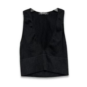 Priceless Crop Top Ribbed Texture V-Neckline Sleeveless Form Fitting Black W S/M